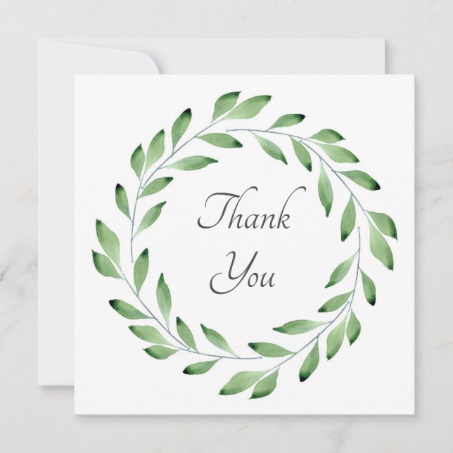Carte De Remerciements Branches de feuilles d'aquarelle verte (Devant)