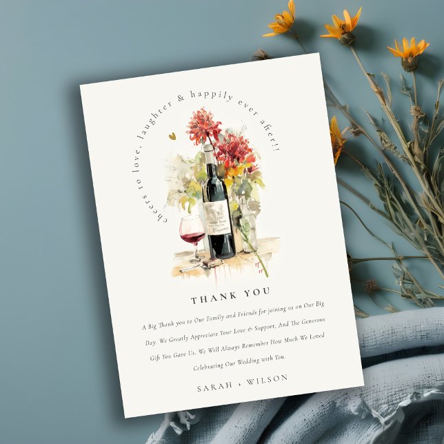 Carte De Remerciements Bravo à aimer Vin Rouge Jaune Floral Mariage (Créateur téléchargé)
