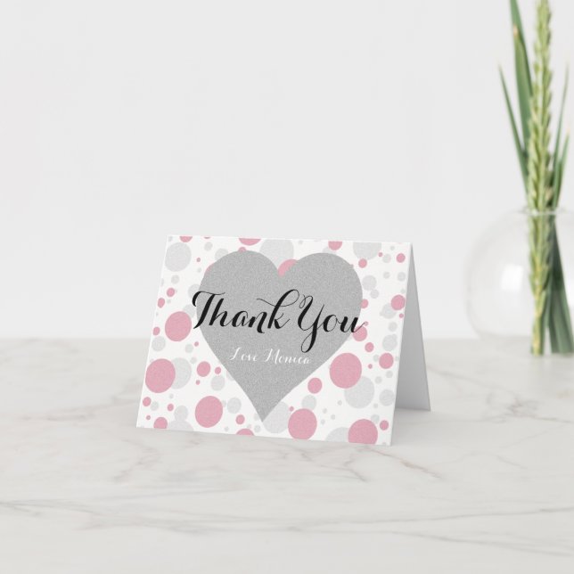 Carte De Remerciements BRIDE & Bridesmaid Soie et Pois rose (Devant)
