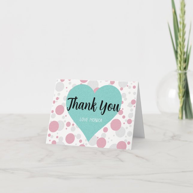 Carte De Remerciements BRIDE & Bridesmaid Turquoise bleu et rose Poka Dot (Devant)