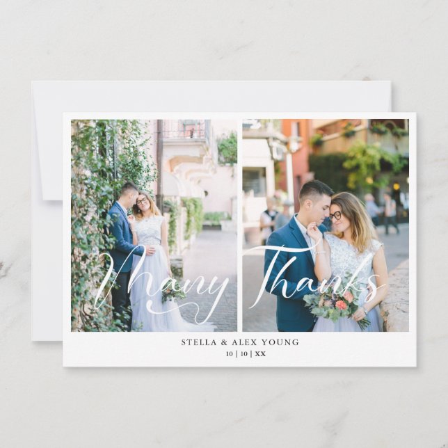 Carte De Remerciements Bride & Groom Chic 2 Photos Collage Hand Lettered (Devant)