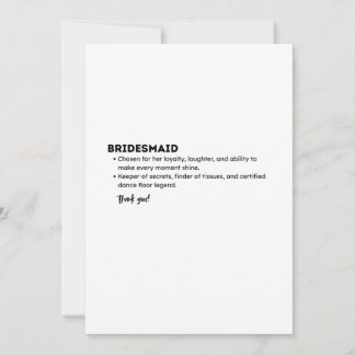 Carte De Remerciements Bridesmaid Definition Card – Funny & Heartfelt Bri