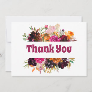 Carte De Remerciements Bright Fall Floral Orange Bourgogne Rose pivoines