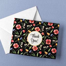 Carte De Remerciements Bright Fleur sauvage Red Poppies Yellow Buttercups