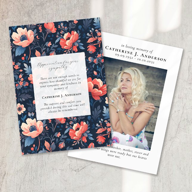 Carte De Remerciements Bright Floral Memorial Photo Sympathy Funeral (Créateur téléchargé)