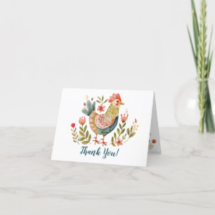 Carte De Remerciements Bright Folk Art Farm Floral Bird