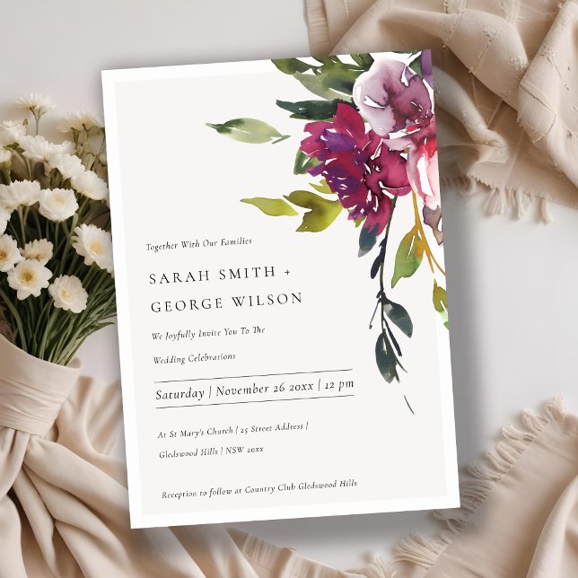 Carte De Remerciements Bright Jaune Blush Bourgogne Floral Mariage Invite (Créateur téléchargé)