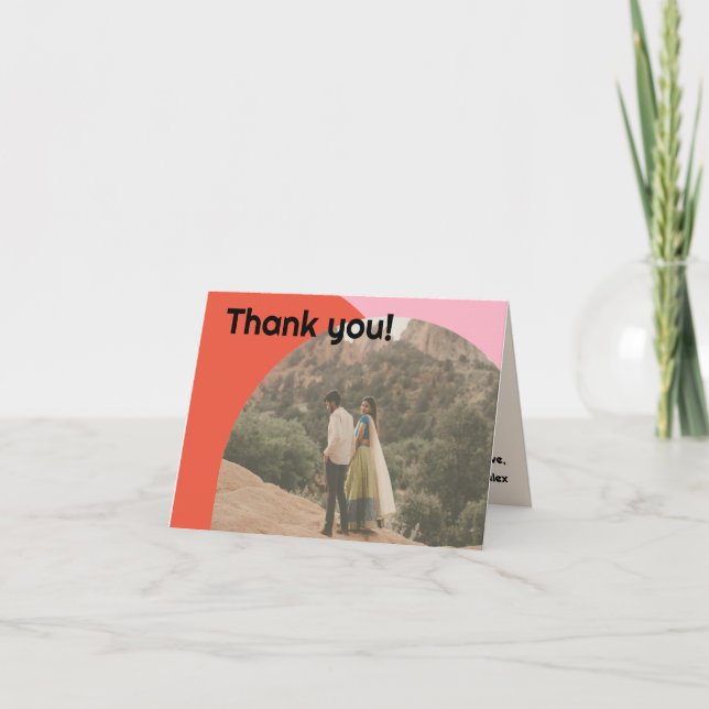 Carte De Remerciements Bright Orange & Rose Retro Budget Mariage photo (Devant)
