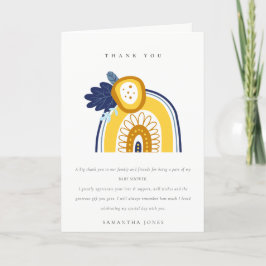 Carte De Remerciements Bright Yellow Navy Boho Floral Rainbow Baby shower