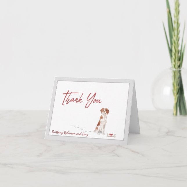 Carte De Remerciements Brittany Spaniel Pet Dog Personnaliser Nom Os (Devant)