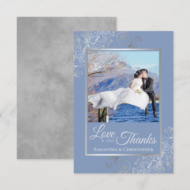 Carte De Remerciements Broderie d'argent sur des remerciements de mariage (Devant / Derrière)