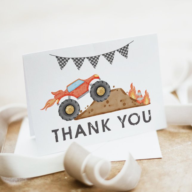 Carte De Remerciements BRODI Red Monster Truck fête d'anniversaire (Créateur téléchargé)