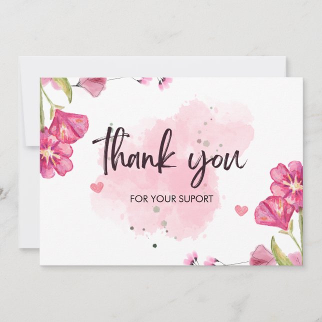 Carte De Remerciements Brosse d'aquarelle blanche et rose personnalisée (Devant)