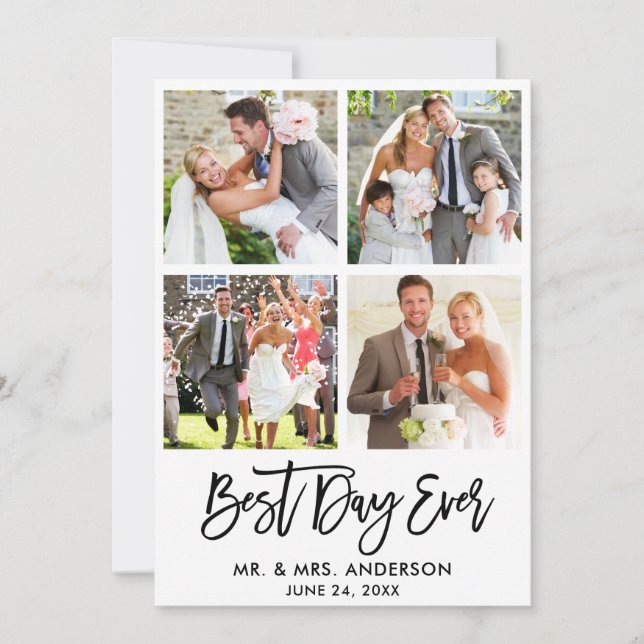 Carte De Remerciements Brosse Script Meilleur Jour Jamais Mariage 4 Photo (Devant)