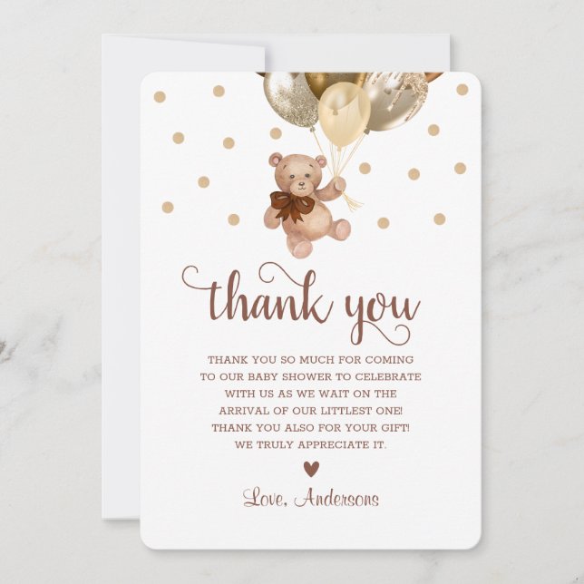 Carte De Remerciements Brown Gold Teddy Bear Beary Beaucoup de Baby showe (Devant)
