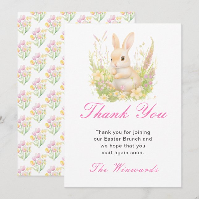 Carte De Remerciements Brunch de Pâques Lapin de printemps (Devant / Derrière)