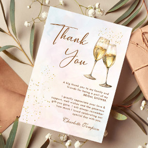 Carte De Remerciements Brunch et Fête des mariées champagne Bubbly