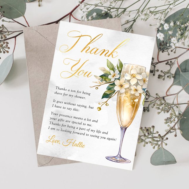 Carte De Remerciements Brunch Floral Champagne Et Fête des mariées Bubbly (Créateur téléchargé)
