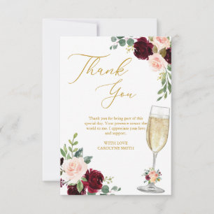 Carte De Remerciements Brunch Floral Rose Et Fête des mariées Bubbly