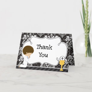 Carte De Remerciements Brunette Boy Première Communion "Merci"