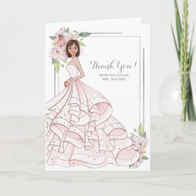 Carte De Remerciements Brunette Bride Fête des mariées Avenir Mme. (Devant)