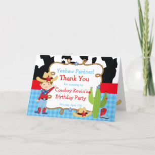 Carte De Remerciements Brunette Cowboy Fête d'anniversaire de l'Ouest