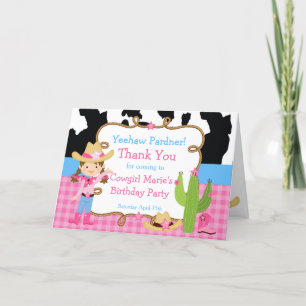 Carte De Remerciements Brunette Cowgirl Western fête d'anniversaire