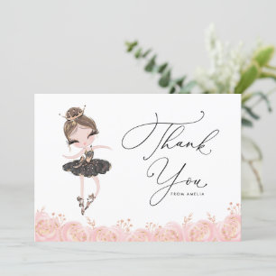 Carte De Remerciements Brunette Girl Ballerina en robe noire Anniversaire