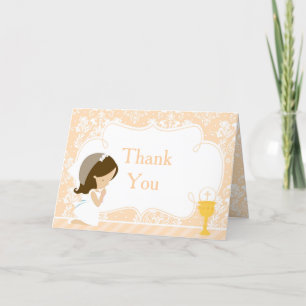 Carte De Remerciements Brunette Première Communion "Merci"