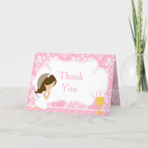 Carte De Remerciements Brunette Première Communion "Merci"