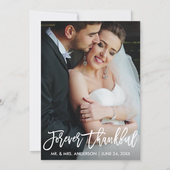 Carte De Remerciements Brush Script Forever Thankor Photo Mariage moderne (Devant)