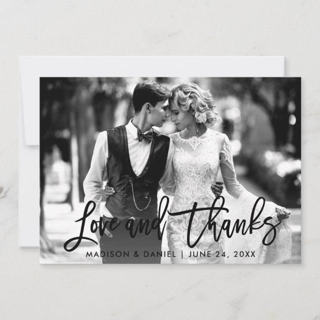 Carte De Remerciements Brush Script Love Thanks Black and White Photo (Devant)