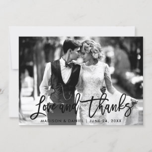 Carte De Remerciements Brush Script Love Thanks Black and White Photo