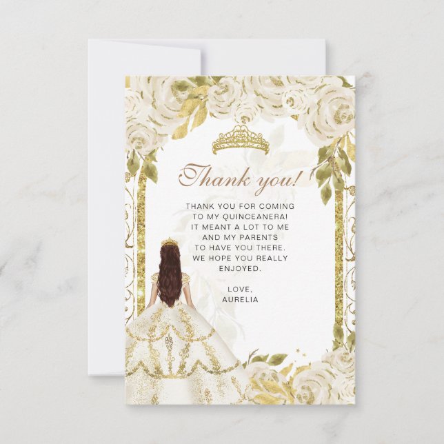Carte De Remerciements Budget Elégant ivoire Floral Photo Quinceañera (Devant)