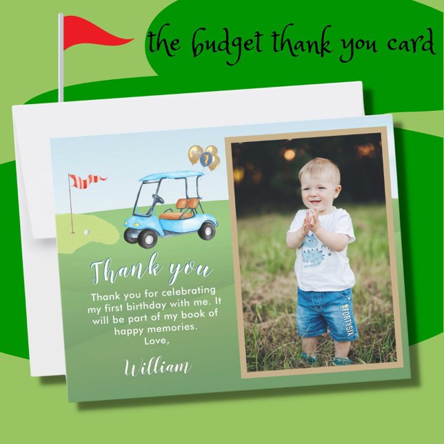 Carte De Remerciements BUDGET Photo garçon Golf 1er anniversaire Trou en  (Créateur téléchargé)
