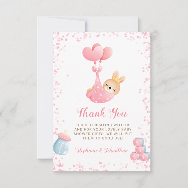Carte De Remerciements Budget Sweet Petit Lapin Lapin Baby shower fille l (Devant)