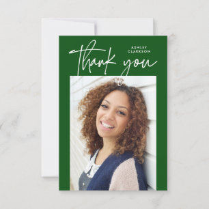 Carte De Remerciements Budget Vert Moderne Calligraphie Photo Graduation