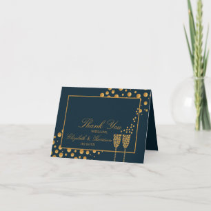 Carte De Remerciements Bulles de Champagne d'or - Bleu & Or -