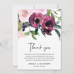 CARTE DE REMERCIEMENTS BUNCH FLORAL BURGUNDY BURGUNDY CLAIR