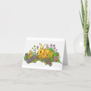 Carte De Remerciements Bunnies Springtime dans un champ de fleurs