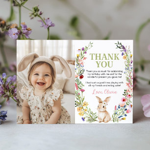 Carte De Remerciements Bunny Fleur sauvage fête d'anniversaire Photo