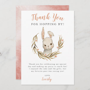 Carte De Remerciements Bunny Rabbit Fille fête d'anniversaire