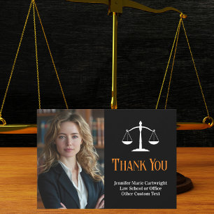 Carte De Remerciements Bureau de la loi Personnalisé Black Orange Avocat