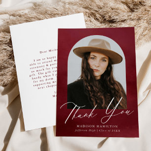 Carte De Remerciements Burgundy Aquarelle Arch Photo Graduation