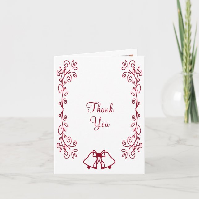 Carte De Remerciements Burgundy Bells Scrollwork Design Mariage (Devant)