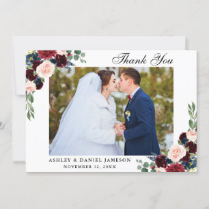 Carte De Remerciements Burgundy Blue Floral Mariage Photo
