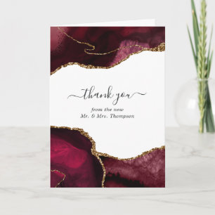 Carte De Remerciements Burgundy et Gold Agate Mariage Photo