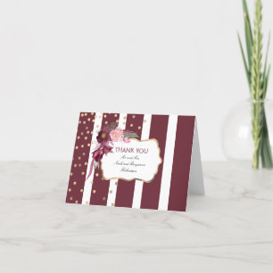 Carte De Remerciements Burgundy Floral and Gold Confeti Dots Thank You
