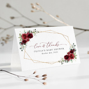 Carte De Remerciements Burgundy Flowers, Red Flowers, Baby Shower