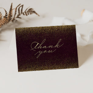 Carte De Remerciements Burgundy Gold Parties scintillant Calligraphie Mar